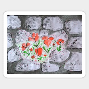 Red blossoms and gray stones. Sticker